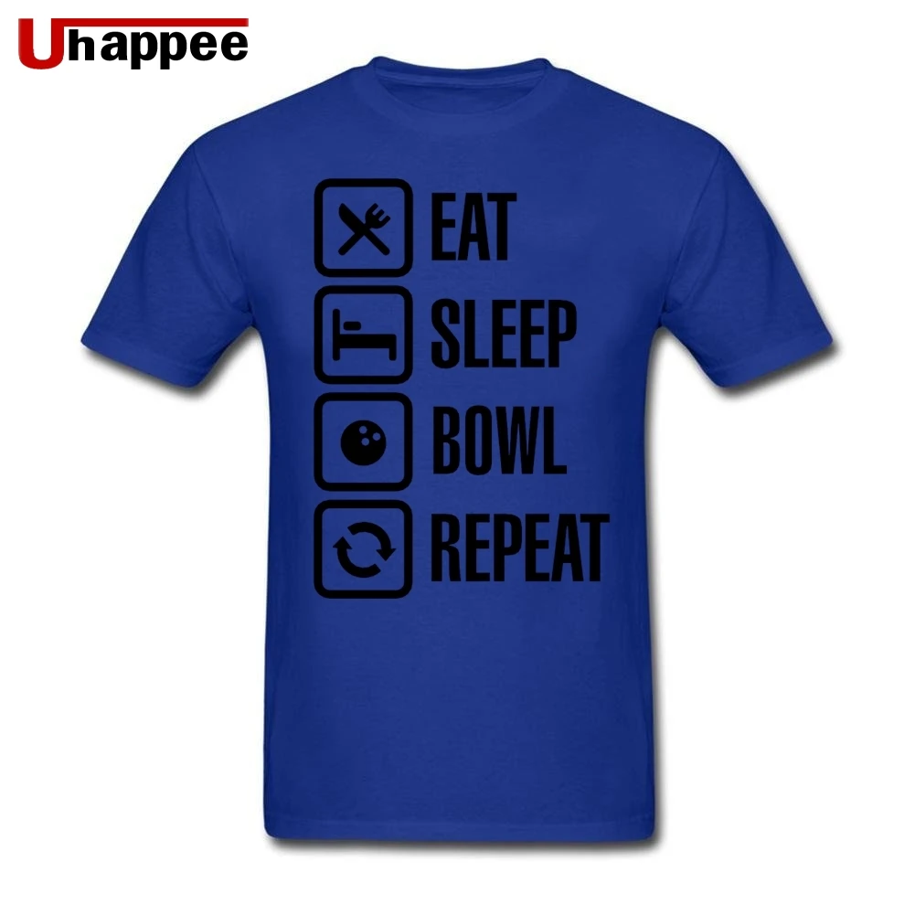 Eat sleep bowl Повторите Боулинг человек элегантный тройник короткий рукав пользовательский дизайнер teesharts молодой мальчик XXL Размер - Цвет: Синий