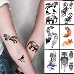 Waterproof Temporary Tattoo Sticker Fox Elephant Bird Forest Flash Tatoo Owl Scorpion Arm Wrist Fake Tatto Body Art Women Men
