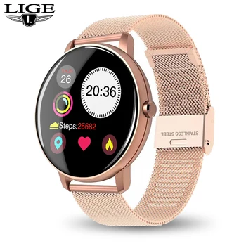 

LIGE New Women Smart watch Sports Heart rate and blood pressure monitor Smartwatch Men gold Waterproof reloj inteligente mujer
