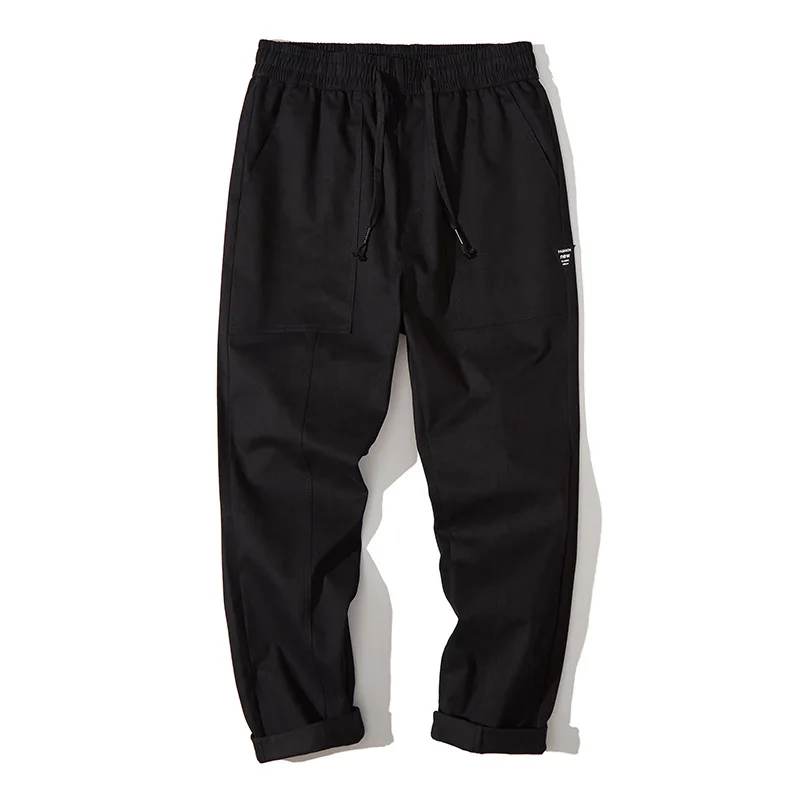 

2019 Mens Nature Cotton Linen Cargo Trousers Autumn Pants Casual Male Solid Elastic Waist Straight Loose Pants joggers Tracksuit