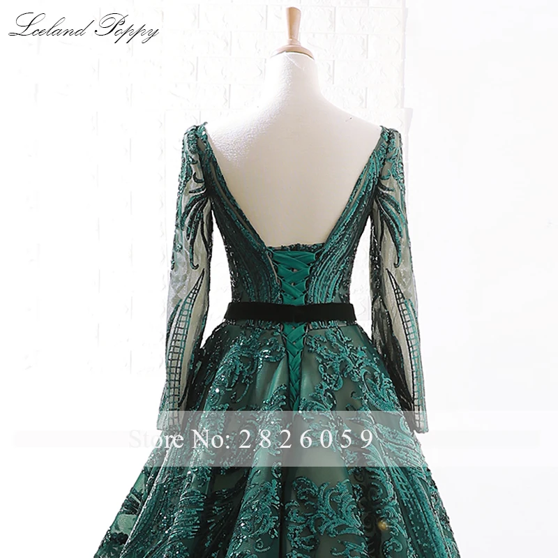Lceland Poppy Luxury A-line Sequins Evening Dresses Scoop Neck Long Sleeves Floor Length robe de soiree Formal Evening Gowns