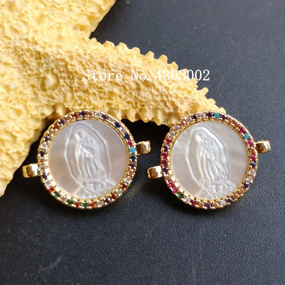 

10pcs/lot 15mm Natural AAA CZ Virgin of Guadalupe Mother of Pearl Shell Pendant for Bracelet Madonna Pearl Shell MOP Charms