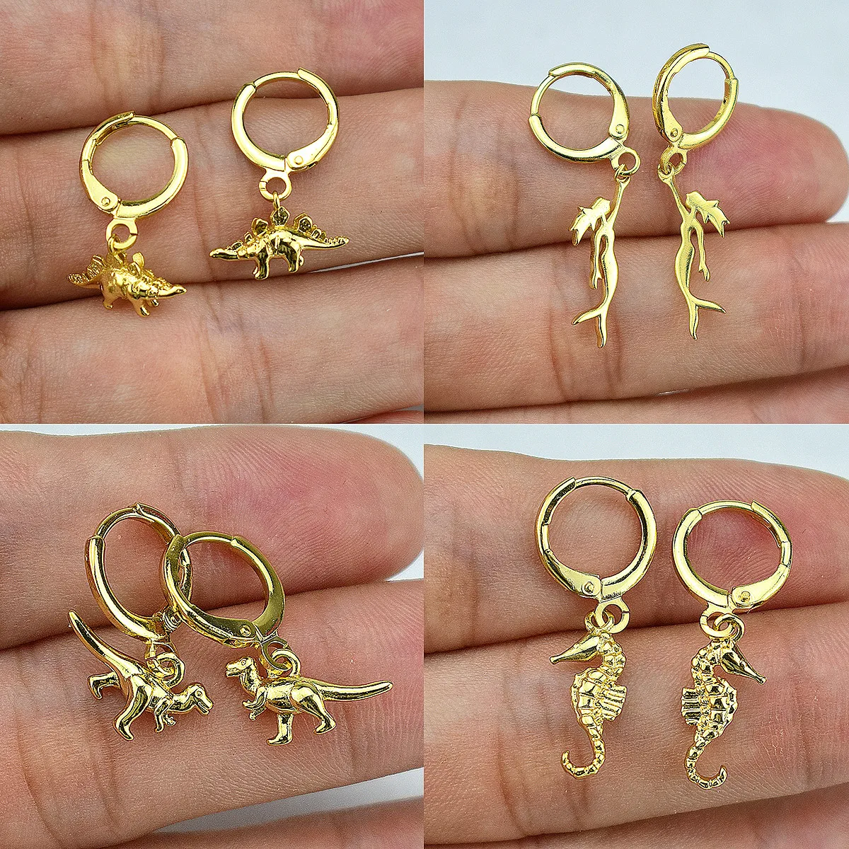 New creative interesting golden small animal dinosaur high-quality electroplating cute men and women earring jewelry wholesale | Украшения