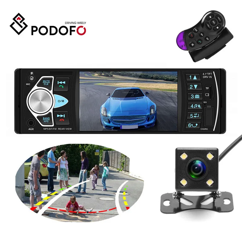 Podofo 4,1 ''автомобильный Радио 1 din аудио стерео авторадио FM Bluetooth Руль дистанционного управления радио Кассетный плеер автомобиля Радио s