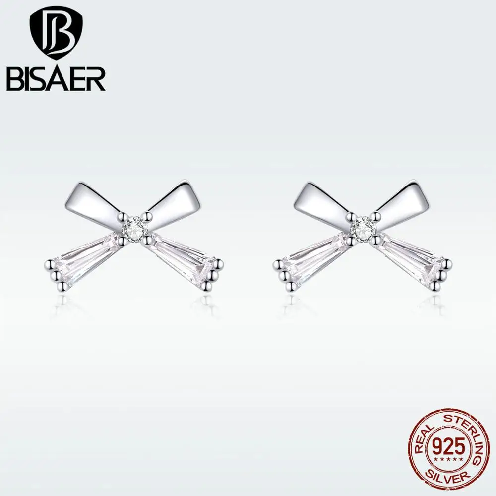 BISAER, 925 пробы, серебряные, крошечные, милые, с бантом, корейские сережки-шпильки, серьги для женщин, для свадебной вечеринки, модные аксессуары, GAE227