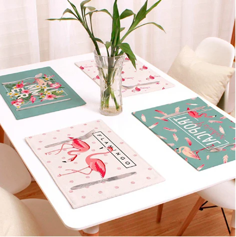

Printed Flamingo Cotton Linen Cloth Napkins Birthday Party Table Mat Pad Animal Dining Decorative Table Placemat Tableware