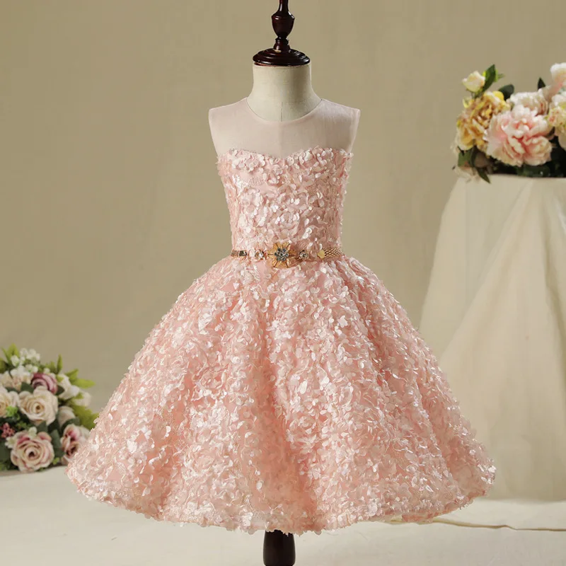 Autumn And Winter New Style Children Wedding Dress Tailing Skirt Pink Child Model Catwalks Piano Performance Formal Dress