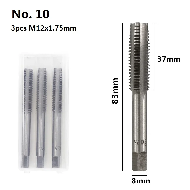 XCAN 3 шт. M2-M12 метрический ручной кран Набор HSS машина винтовой кран сверло ручные инструменты Резьбовая заглушка кран сверло - Цвет: 3pcs M12x1.75