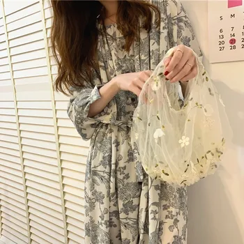 

Small Transparent Small Tulle Embroidery Ming Duo Bag Floral Fairy Flower Fresh Mesh Protection Convenient Shopping Bag Handbag
