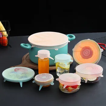 

6 Pcs/Set Food Silicone Cover Universal Silicone Lids For Cookware Bowl Pot Reusable Stretch Lids Kitchen Accessories