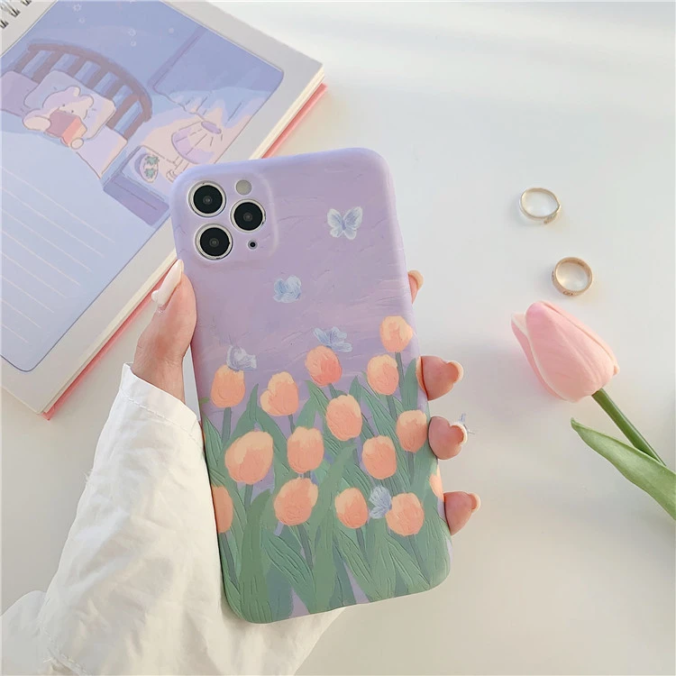 Retro Tulip Flowers Oil Painting Kawaii Phone Case For Iphone 11 Pro Max Case Cute Cover For Iphone Xs Xr X 7 8 Plus 7plus Case Phone Case Covers Aliexpress