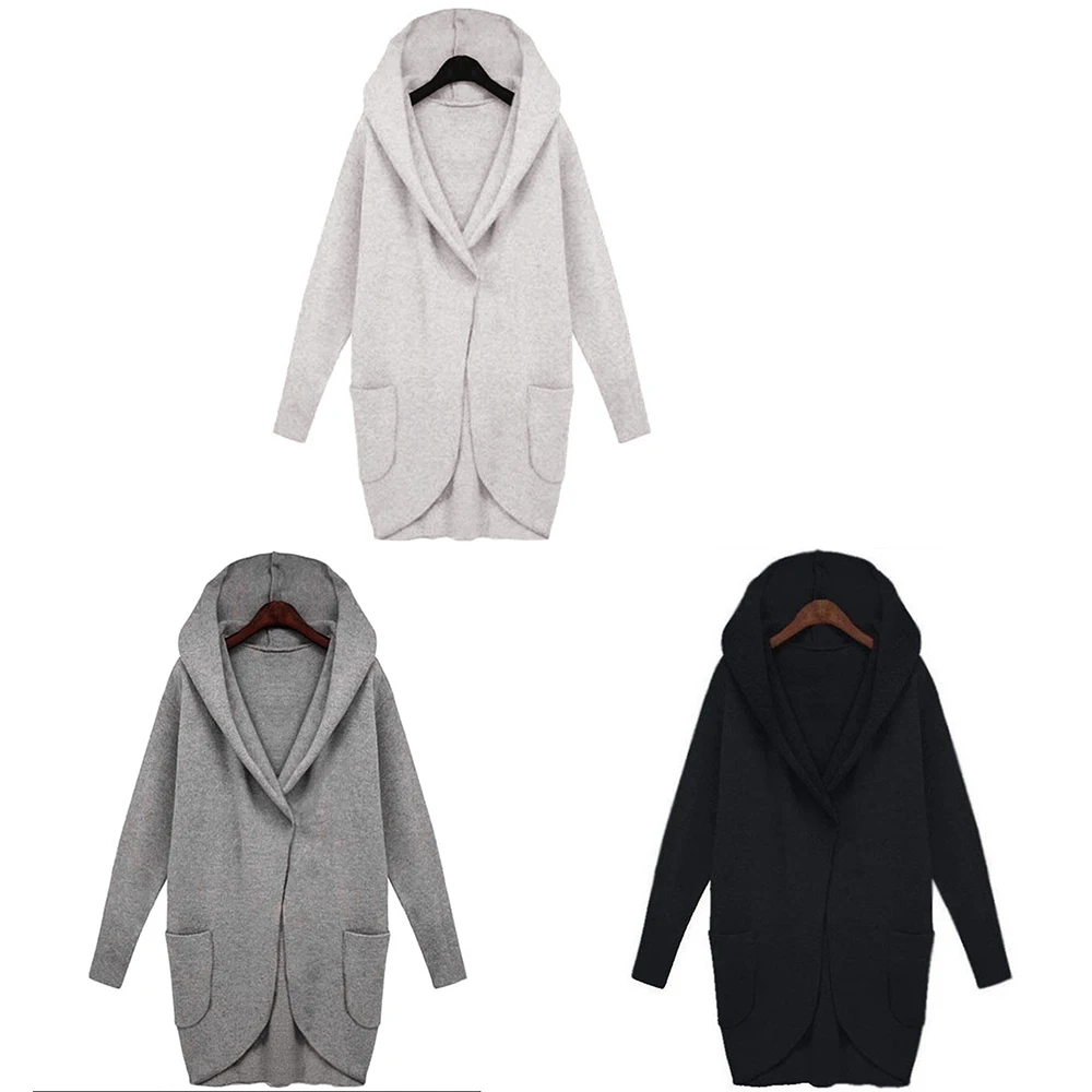 

New Autumn Winter Women Long Sweater Solid Coats Woolen Hooded Long Cardigans Casual Sweater Jumpers FemmeLong Jacket