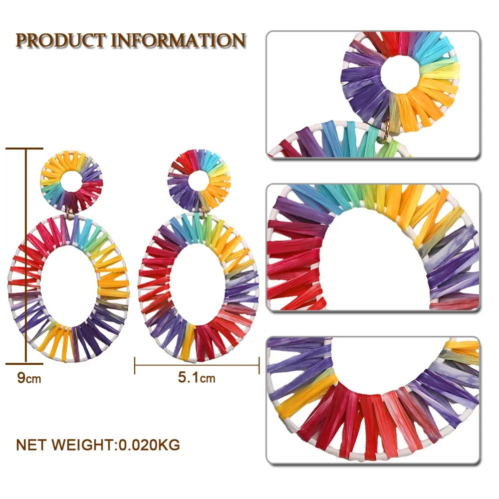 Очаровательные серьги-капли из рафии для девушек, женские разноцветные Серьги-Подвески ручной работы