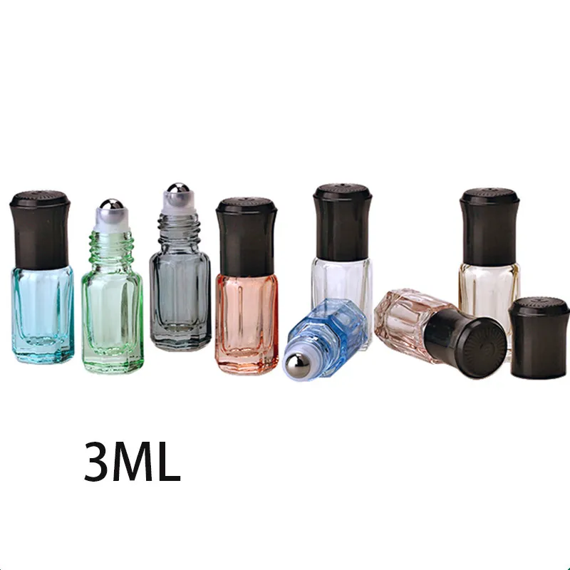 Wholesale 3ml Empty Essential Oil Bottles With Ball Octangle Glass Transparent Rall-on Bottle Perfum Makeup Refillable Container