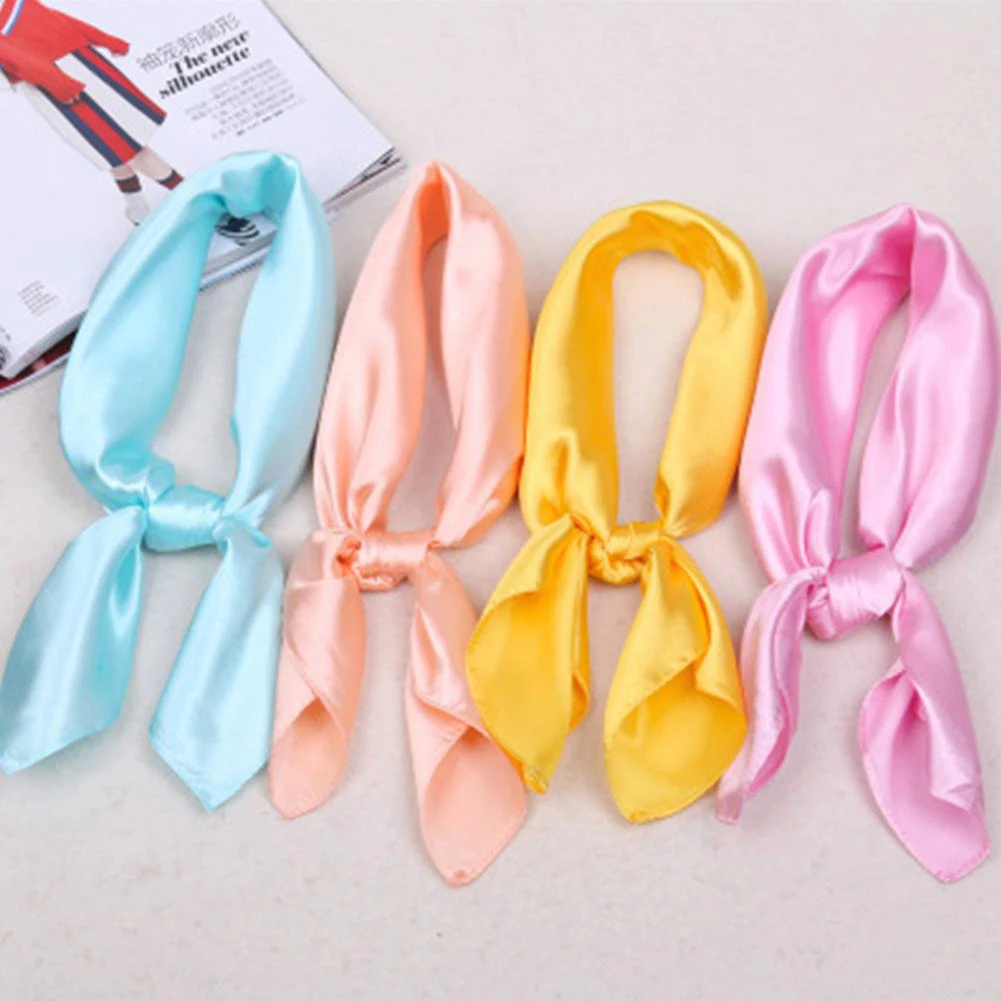 NEW Square scarf hair band for business women party elegant small vintage tight retro head neck silk satin scarf 60cm