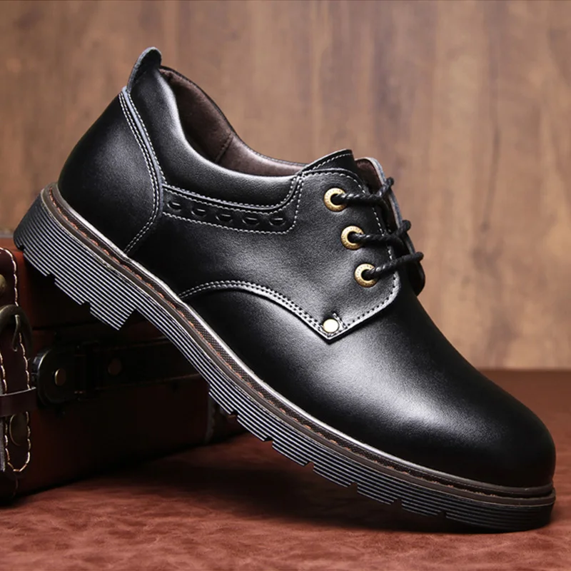 Кожаная обувь мужская повседневная обувь Высококачественная Мужская деловая обувь модные брендовые мужские ботинки черный коричневый A1759