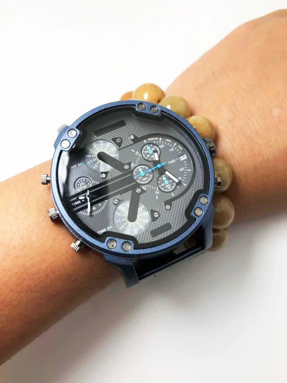 Роскошные часы DZ с синим дисплеем, деловые часы для мужчин, красная стальная полоса, спортивные кварцевые часы с хронографом, Dz стиль, Relogio Masculino