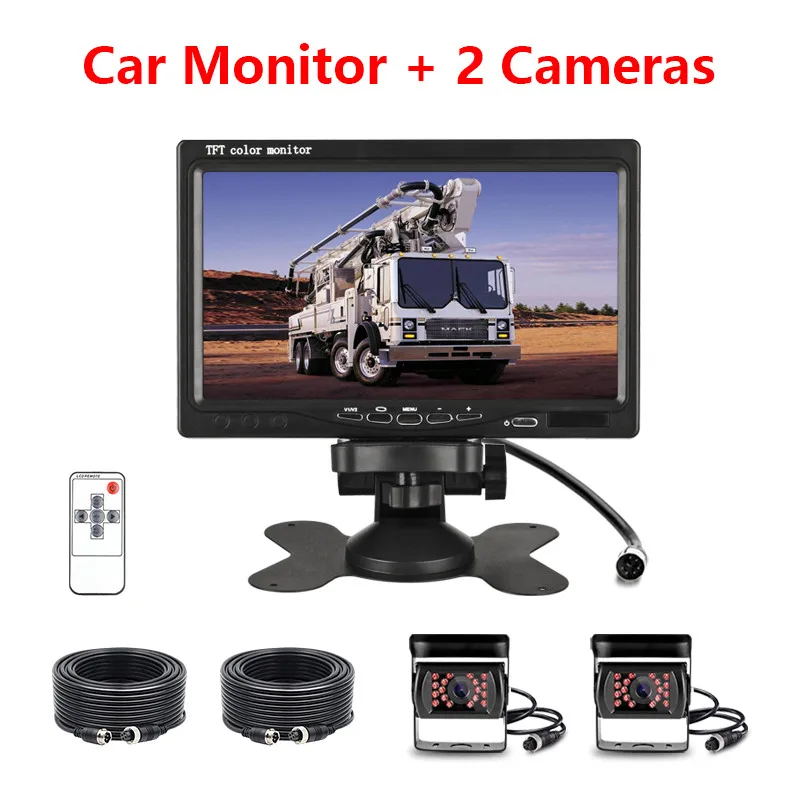 " HD TFT lcd Автомобильный монитор Автомобильный дисплей HD дисплей камера водонепроницаемый пульт дистанционного управления 12-24 В камера заднего вида - Название цвета: With 2 Backup Camera