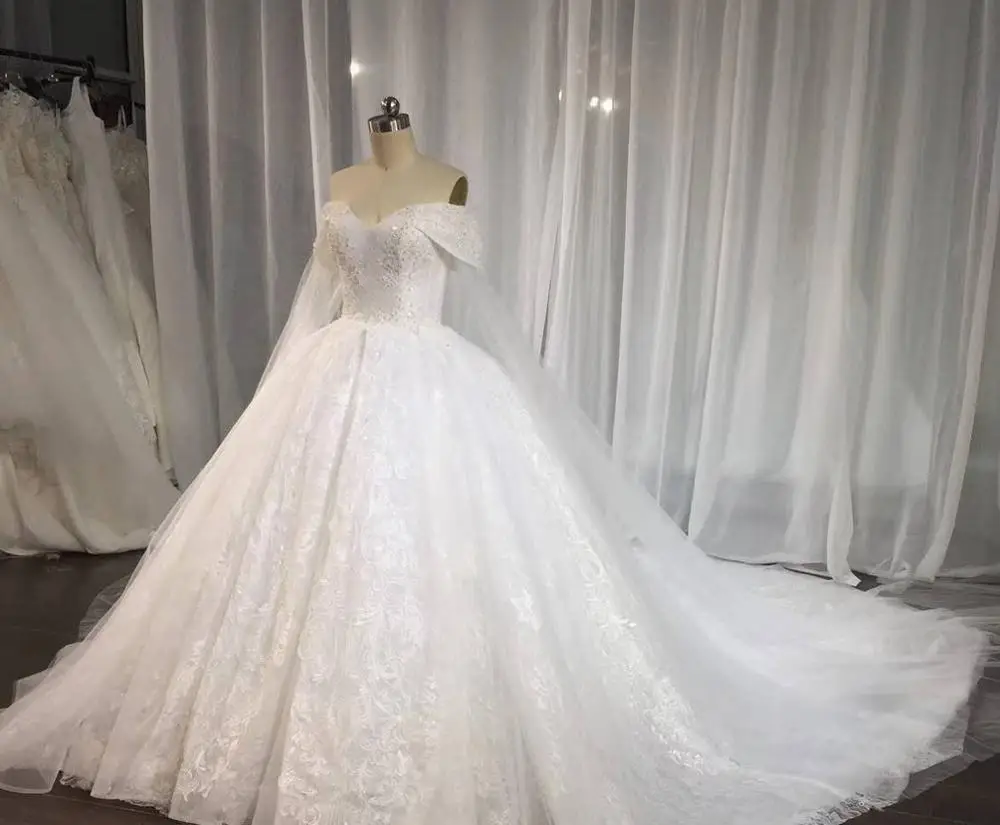 

Vintage Long Lace Off Shoulder Wedding Dresses A-Line Sweetheart Tulle Lace Up Back Bridal Gowns for Women Real Photos