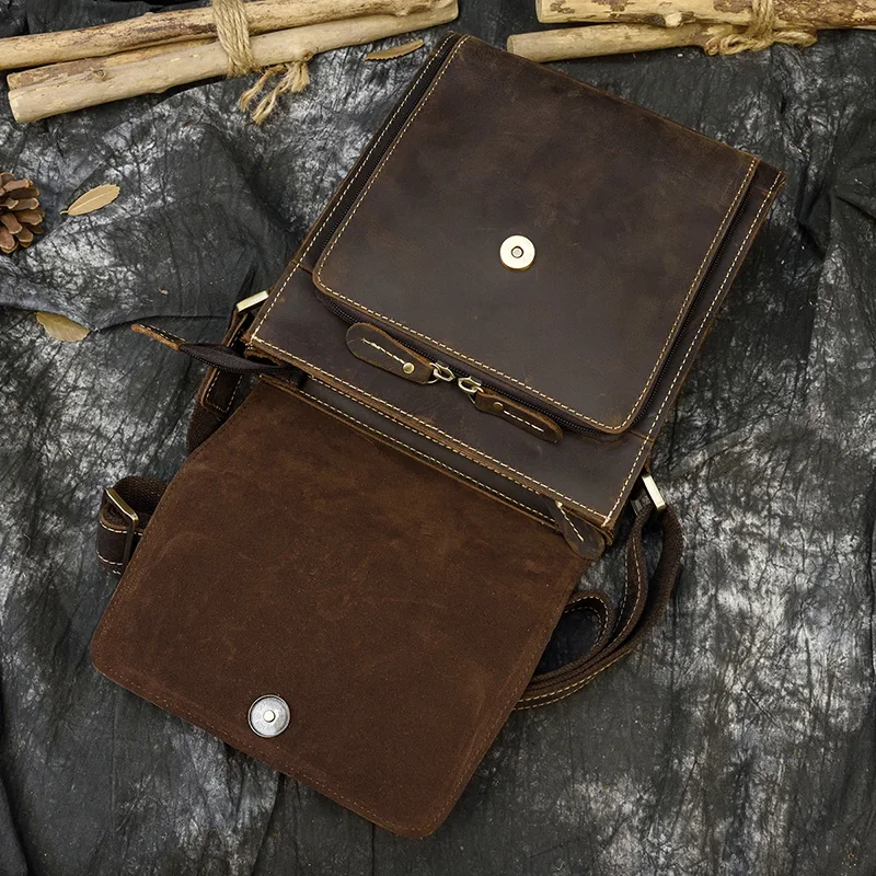 Мужская винтажная кожаная сумка Crazy Horse iPad коровья кожа на плечо молнии