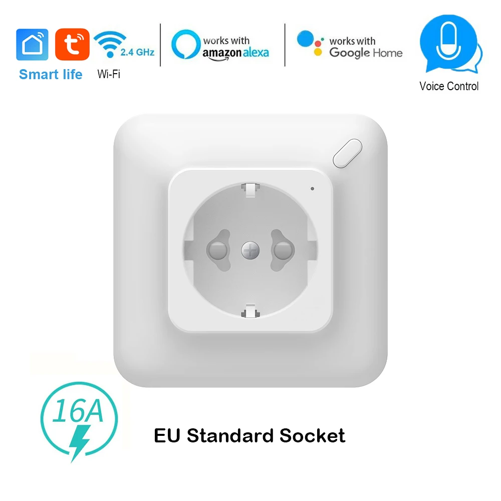 Wifi 16a умная розетка с датчиком энергии и таймером, настенный выключатель с европейской розеткой, голосовое управление, совместимый с Alexa Google IFTTT smart life