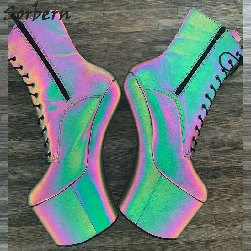 Sorben/светящиеся обесцвеченные ботинки для женщин; ботильоны с высоким голенищем; обувь для Танцовщица стриптиза в ночном клубе; обувь на каблуке для танцев на шесте; цвет на заказ