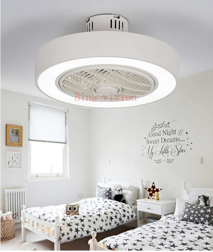 Modern minimalist white painted iron ceiling fan light crystal decorative acrylic LED lighting dimmable bedroom fan lamp AC220 - Цвет лезвия: white2