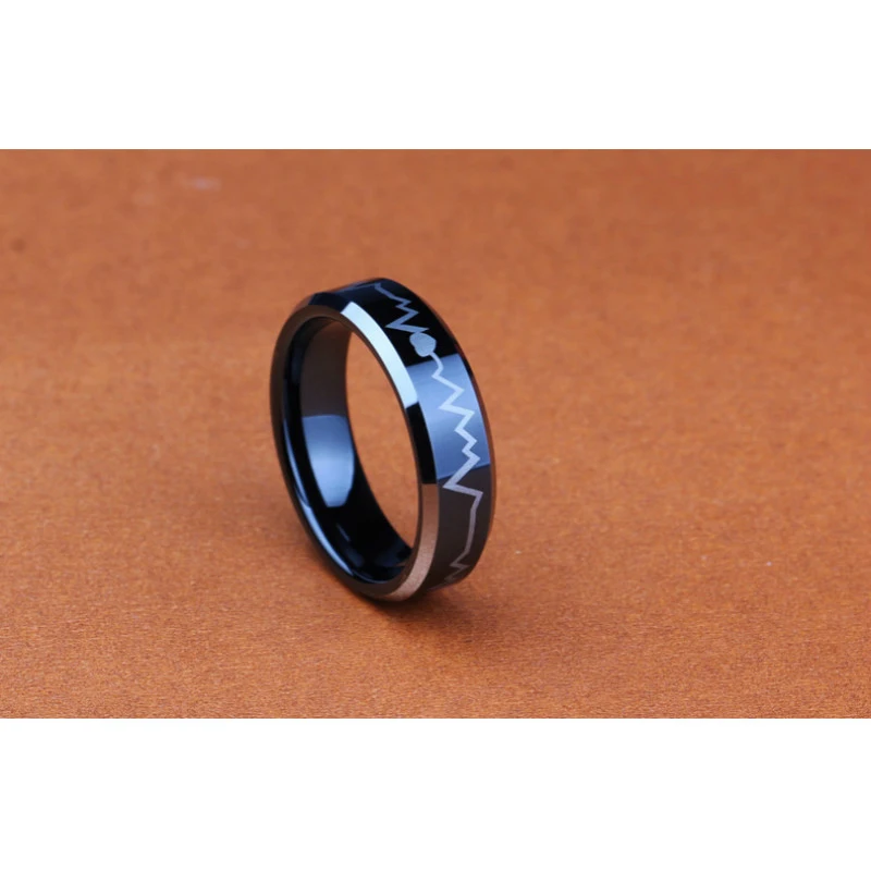 

Fashion Stainless Steel Ring Men Women Couple Jewelry Black Elegant Double Bevel Heartbeat Tail Ring Wedding Engagement Accesory