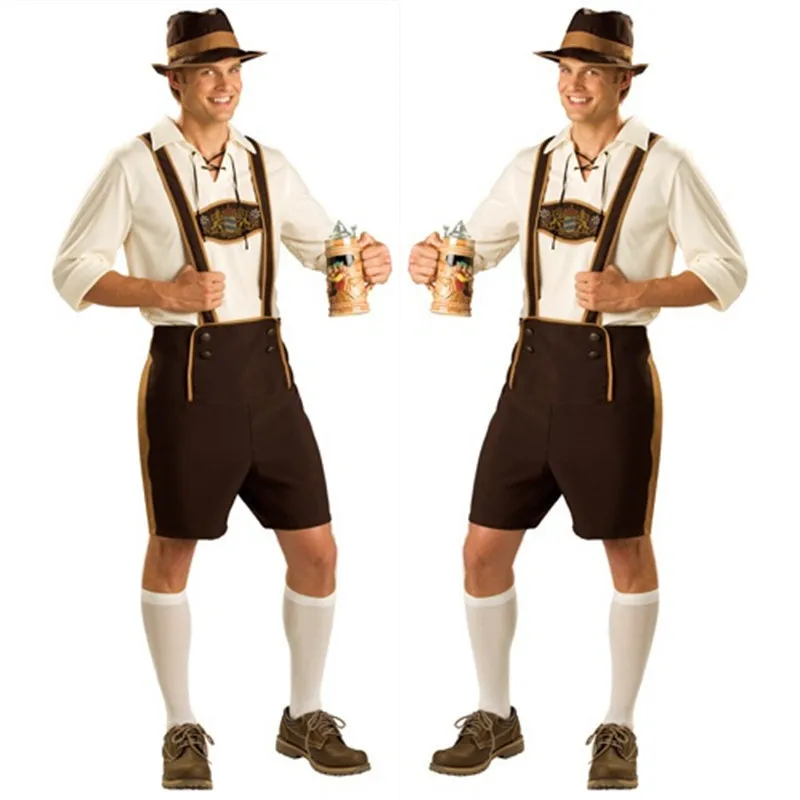 Костюм для Октоберфеста Lederhosen Bavarian Octoberfest Немецкий фестиваль пива Хэллоуин для мужчин пивные костюмы больших размеров S-3XL - Цвет: Коричневый