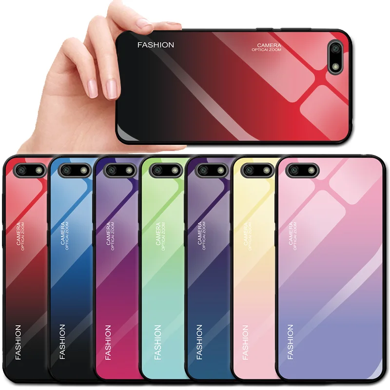 

Tempered Glass Cases For Huawei Honor 7A 5.45 Gradient Stained Colorful Honor 7S Silicon Bumper For Huawei Y5 Lite 2018 Cover
