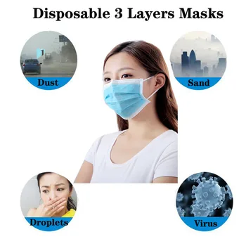 

100pcs Disposable 3 Layers Filter Masks Face Mouth Anti Dust Mask Dustproof Facial Anti-fog Anti-proof Protective virus fpp3