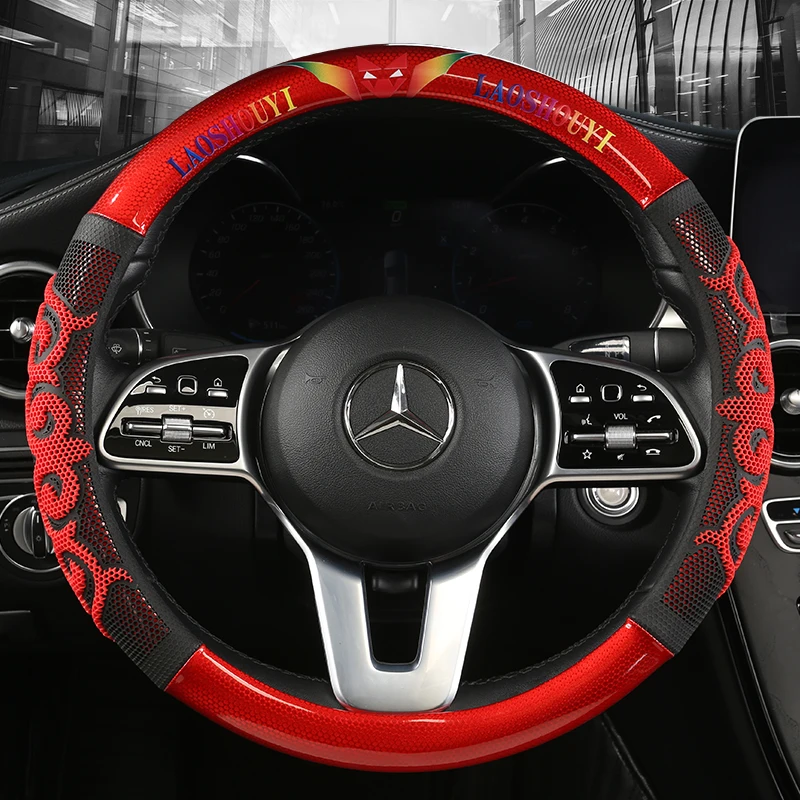 

KKYSYELVA 38cm Auto Steering-Wheel Black Universal Car Steering Wheel Cover Leather Steering Covers Car Interior Accessories