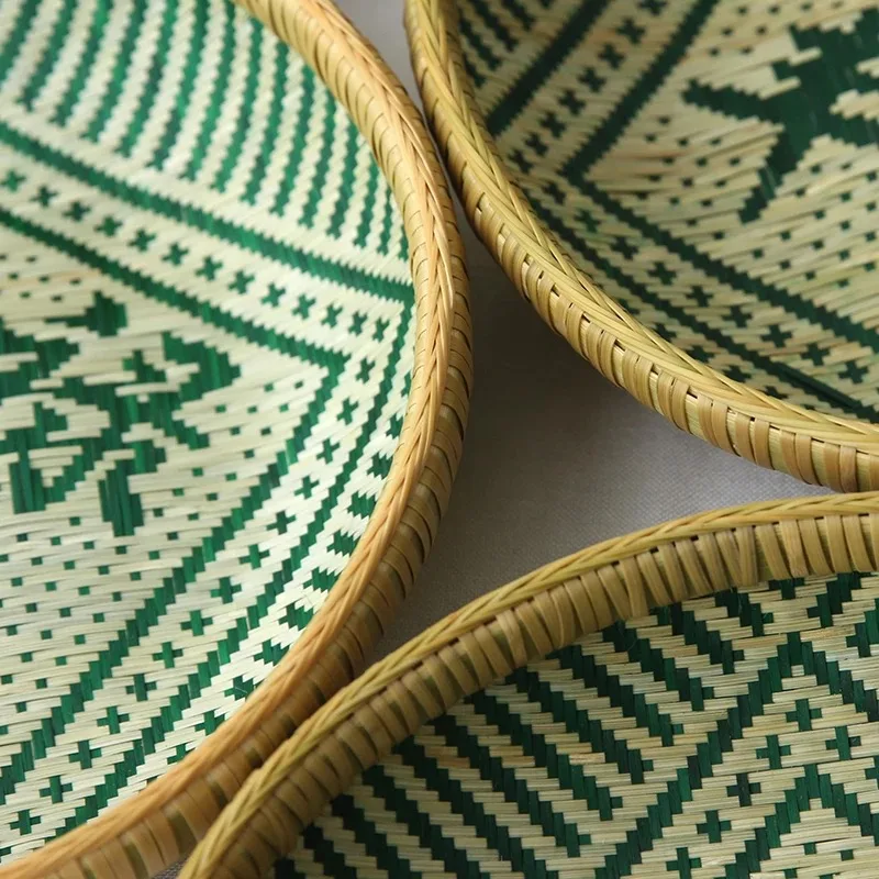 Storage basket hand-woven bamboo thread diameter 30cm Chinese style tea set jewelry storage basket interior furniture decoration