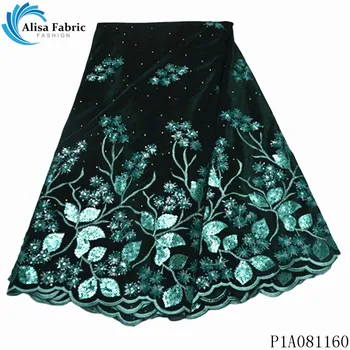 

Alisa fashion african velvet sequins lace fabric 2020 embroidery french green laces nigerian fabrics 5 yards/pcs for party dress