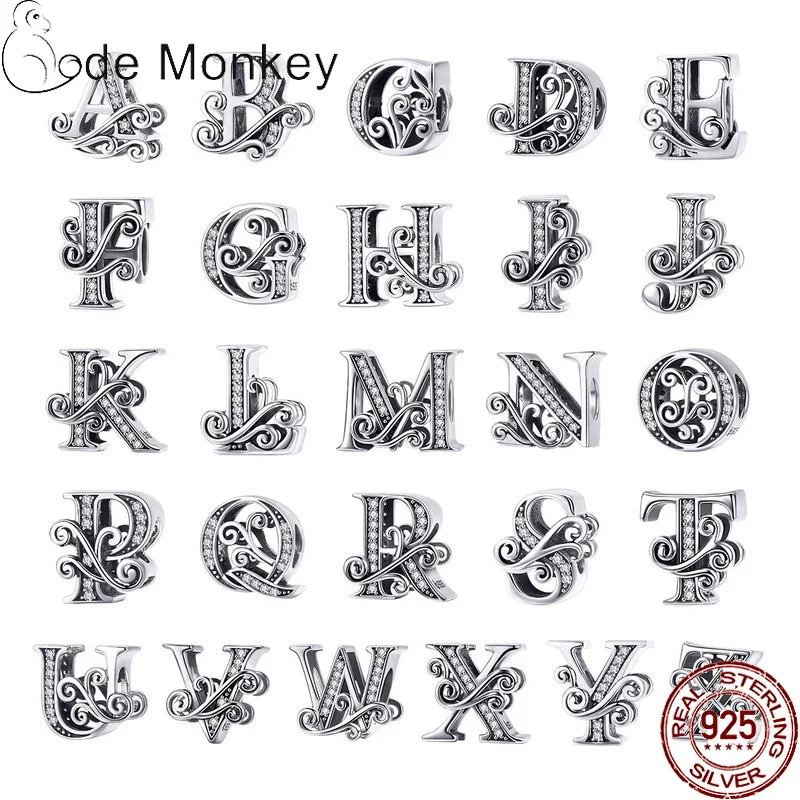 

CodeMonkey 100%Real 925 Sterling Silver Letter Alphabet A-Z Charm Name Bead Fit Original Bracelet Pendant Jewelry CMC030