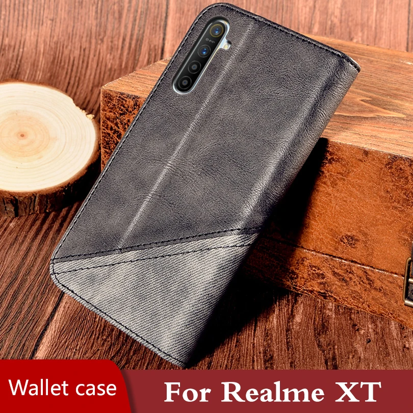 Чехол для Realme XT, откидная кожаная задняя крышка, противоударный Магнитный бампер, чехол-книжка для телефона, чехол для Realme XT