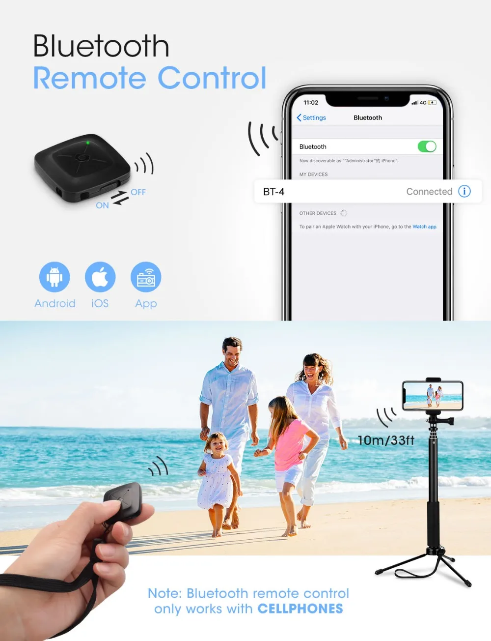 Mpow 074 Bluetooth Selfie Stick Extendable Selfie Stick Tripod Built-in GoPro Connector Detachable Tripod Stand For Phone Selfie (2)