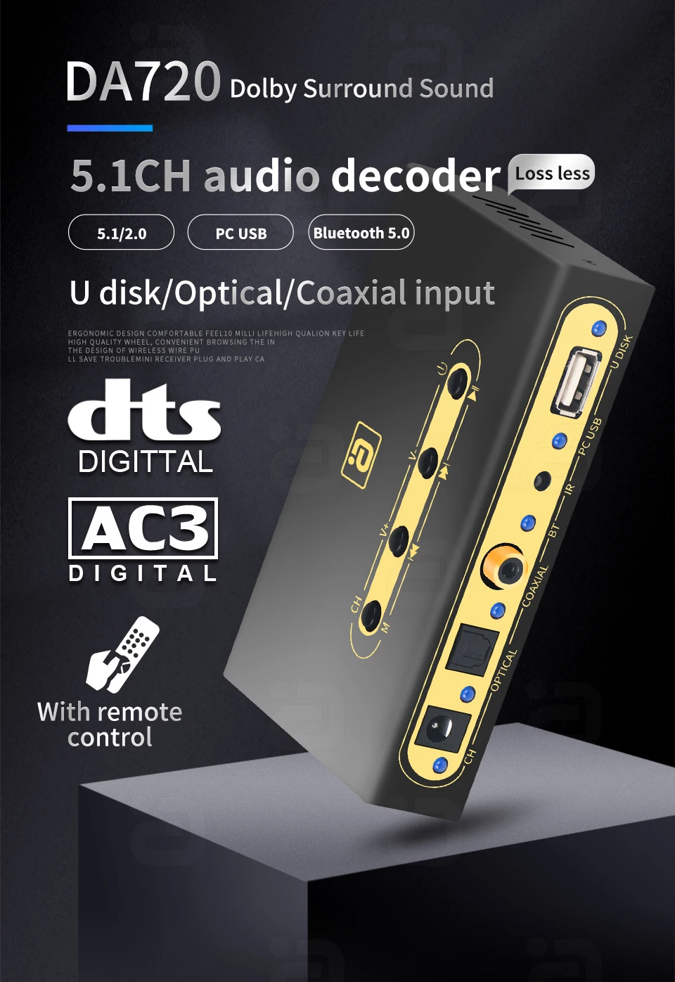 Da720 5.1ch decodificador de áudio sem fio