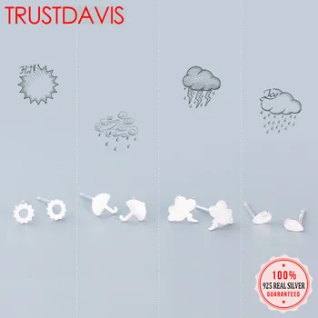

Trustdavis 100% 925 Sterling Silver Stud Earring Jewelry Sun Rain Umbrella lightning Weather 925 Earrings Gift Girls Lady DS1364