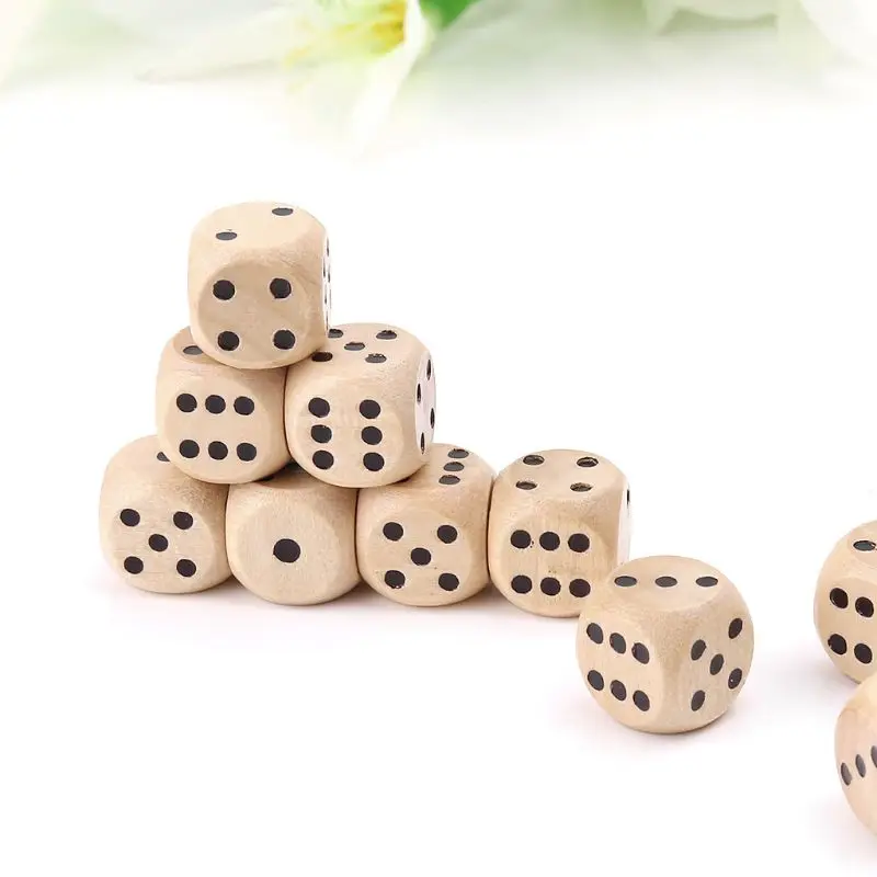 Dice Set 10pcs 6 Sided Wood Point Cubes Round Corner Party Kid Toys Game 14*14*14mm For Adults Board Game acrylic dice game dice