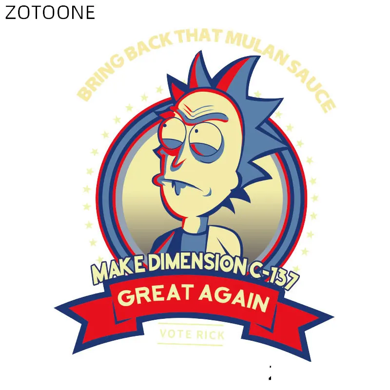 

ZOTOONE Iron on Anime Rick Patches for Kids Cartoon Characters Stickers for Clothing DIY Heat Transfers Vinyl Clothes Applique D