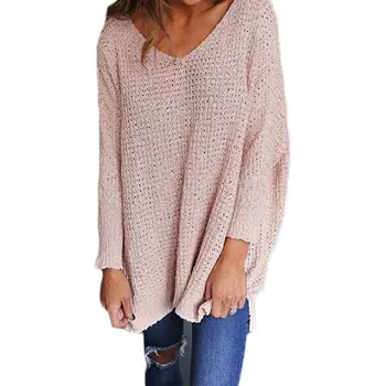 

2019 Autumn V Neck Sweater Women Sexy Winter Loose Sweaters Ladies Pullovers Sweater For Women Plus Size Loose Knitted Sweater