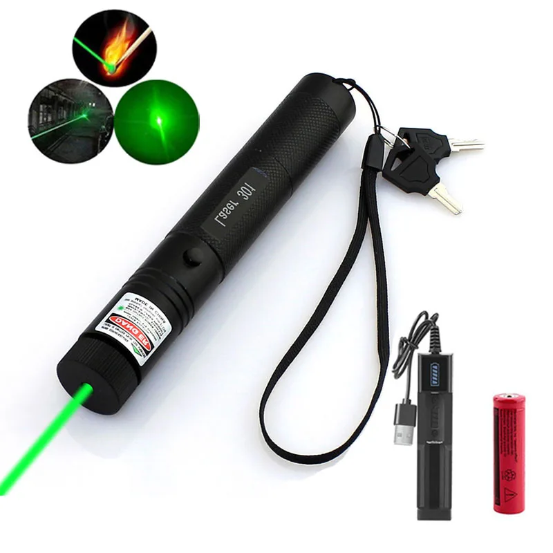 

Hunting 532nm 5mw Green Laser Sight 301 Pointer High Powerful Adjustable Focus Lazer Red Lasers Pen Burning Match with Battery