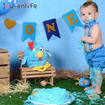 

JOY-ENLIFE Baby First Birthday Blue Pink Chair Banner ONE Year 1st Birthday Party Decoration Boy Girl I AM ONE Bunting Supplies