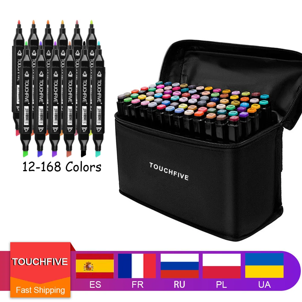 Best TOUCHFIVE Markers 12 36 48 80 168 Colors Dual Tips Alcohol Graphic Sketch 