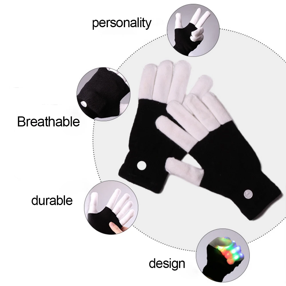 Пара; крутые зимние светодиодный рейв мигающие перчатки свечение взрослого ребенка светильник на кончик пальца светильник ing на Рождество и Хеллоуин; Свадебные украшения