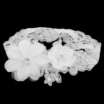 

Elastic Lace Pearl Flower Wedding Bridal Party Toss Garter With Rhinestone
