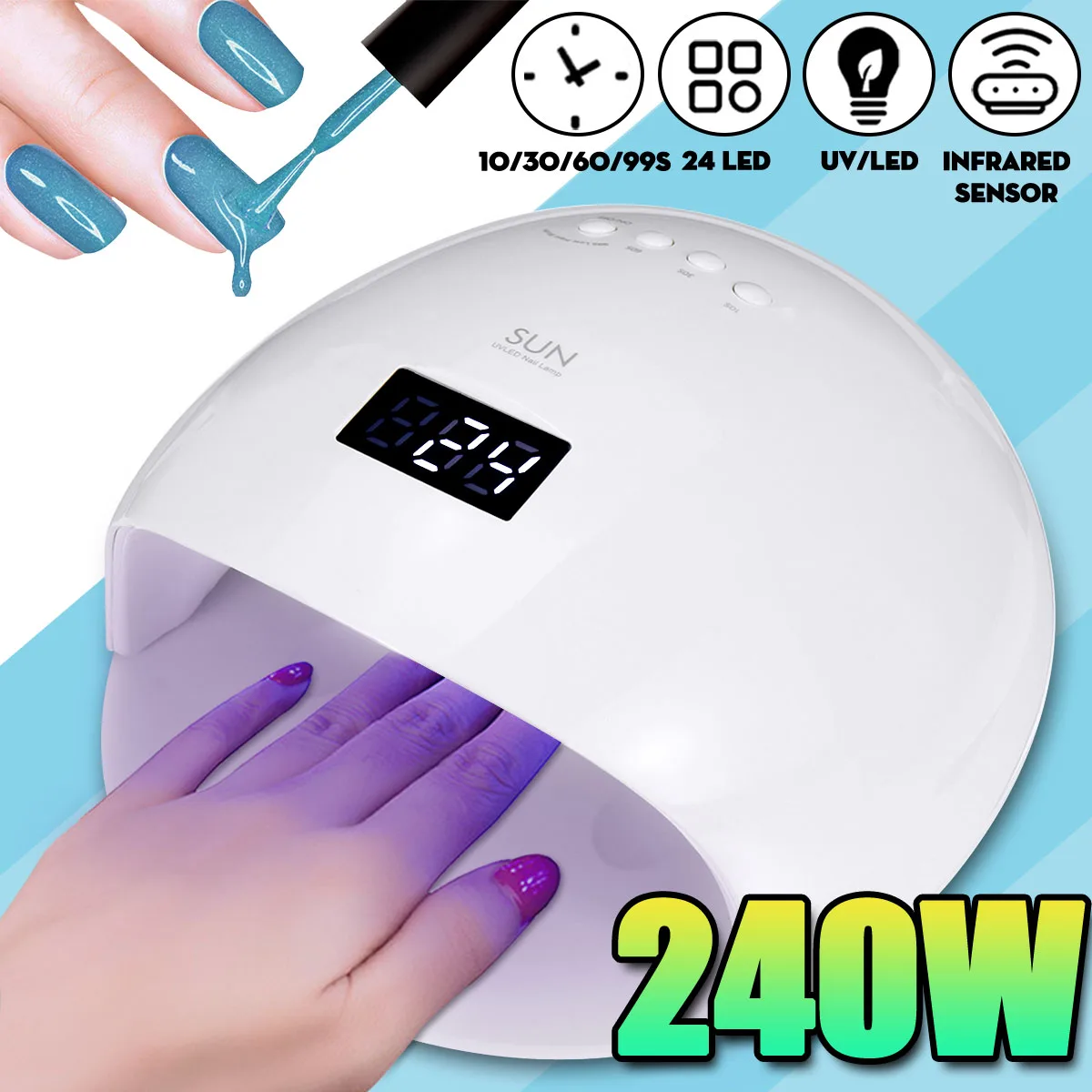 SUN-SHELL 24LED УФ/солнечный Сушилка для ногтей лампа Гель-лак дисплей светодиодный инфракрасный датчик 4 Настройка временных интервалов 48 Вт