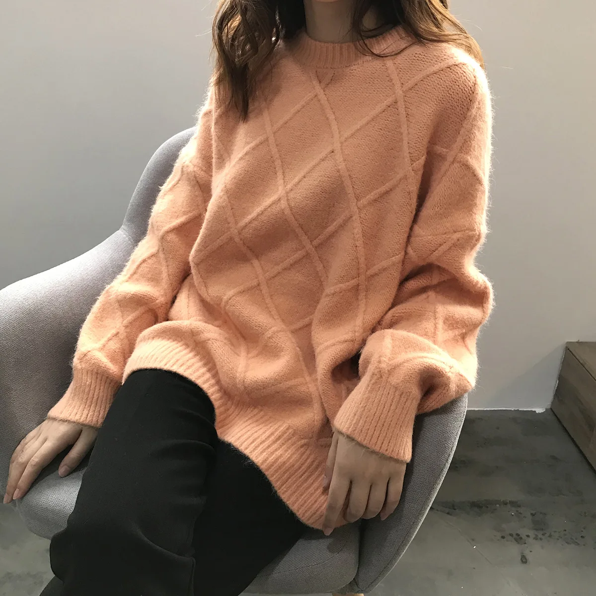 Женский белый свитер и пуловеры с круглым вырезом и длинным рукавом, винтажный свободный стильный женский свитер, женский свитер
