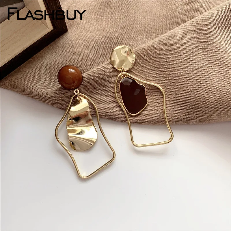 Серьги Flashbuy из металла женские Висячие золотистые геометрические украшения